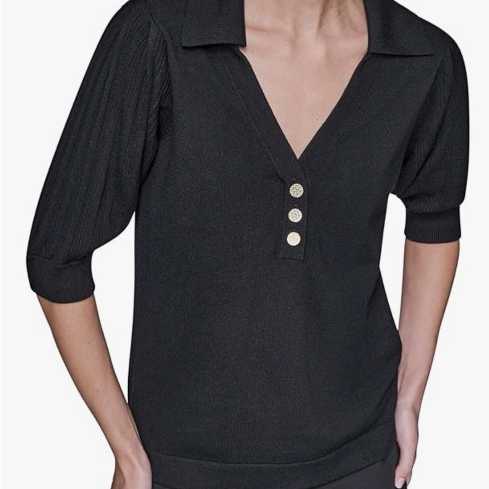 Karl Lagerfeld- Black V-Neck Sweater with Button Detail